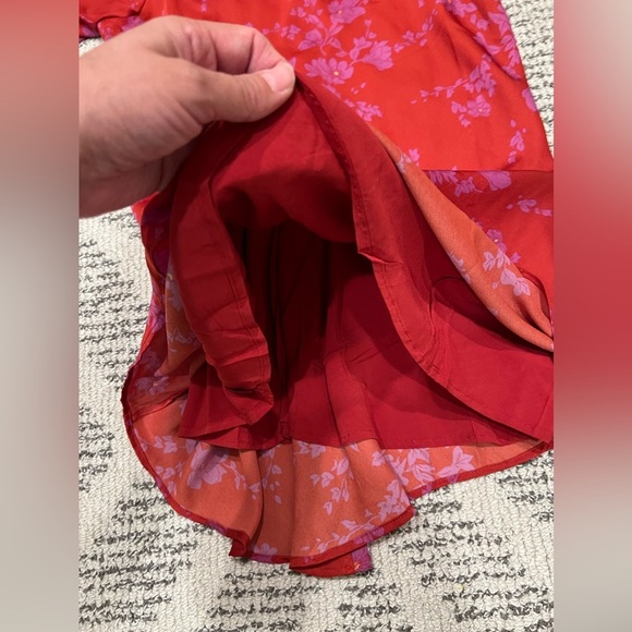 NWOT Free People Aries Red Floral Long Sleeve Open Back Mini Dress size Small - Picture 14 of 14
